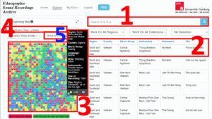ESRA-Webinterface zum Suchen und entdecken von ethnologischen Musikaufnahmen.