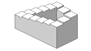 Bild einer "unendlichen Treppe", welche wie die Shepard-Tonleiter, unendlich auf- oder abwärts führt.