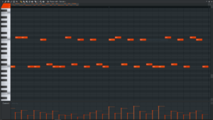 Acid Techno: Übersicht der Piano Roll einer Acid Spur in Fl Studio