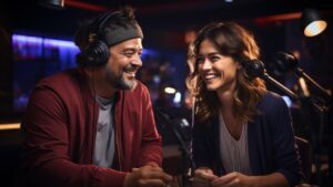 Eine podcast Aufnahme kann auch mit 2 Personen durchgeführt werden.